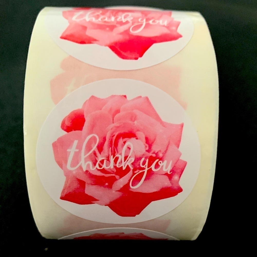 Thank You Stickers Label, 500 Round 1.5”x1.5” Pink Rose Design NWT
